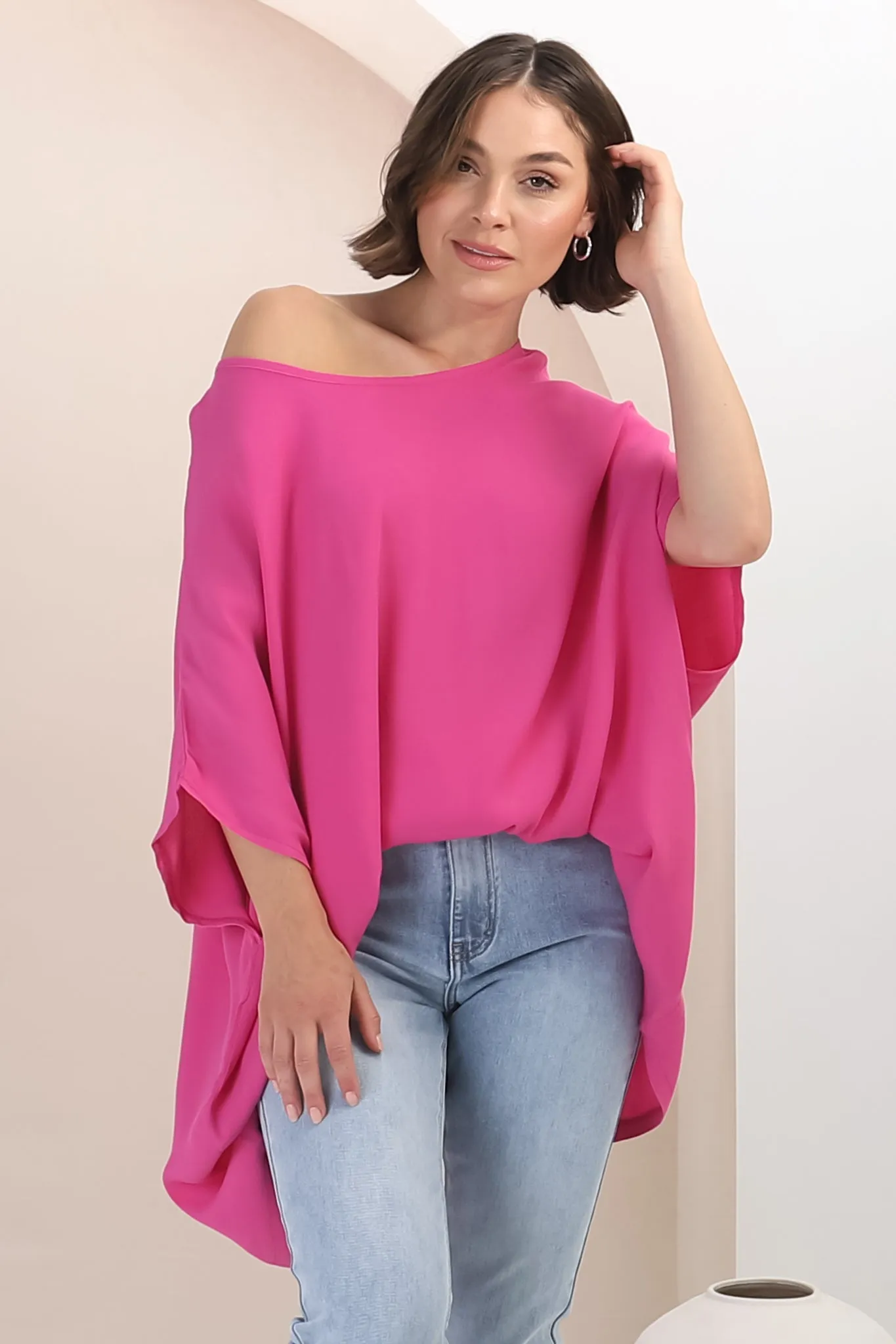 Garcia Top - Free-Size Drape Batwing Sleeve Top in Fuschia sold by Salty Crush product image thumbnail 4