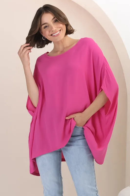 Garcia Top - Free-Size Drape Batwing Sleeve Top in Fuschia sold by Salty Crush