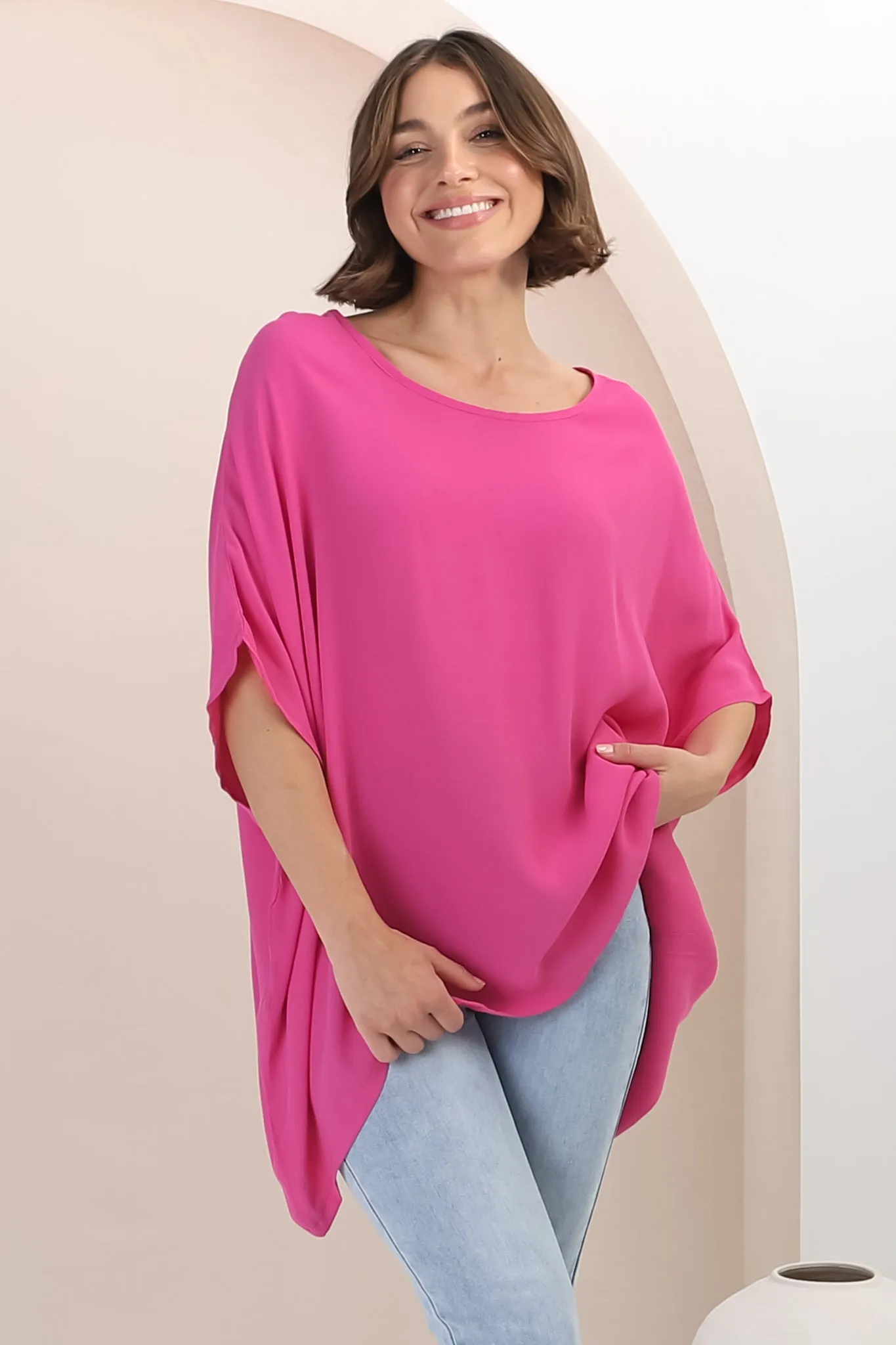 Garcia Top - Free-Size Drape Batwing Sleeve Top in Fuschia sold by Salty Crush product image thumbnail 3