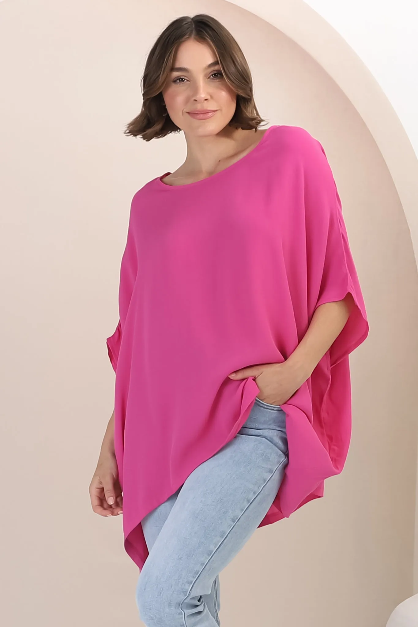 Garcia Top - Free-Size Drape Batwing Sleeve Top in Fuschia sold by Salty Crush product image thumbnail 5
