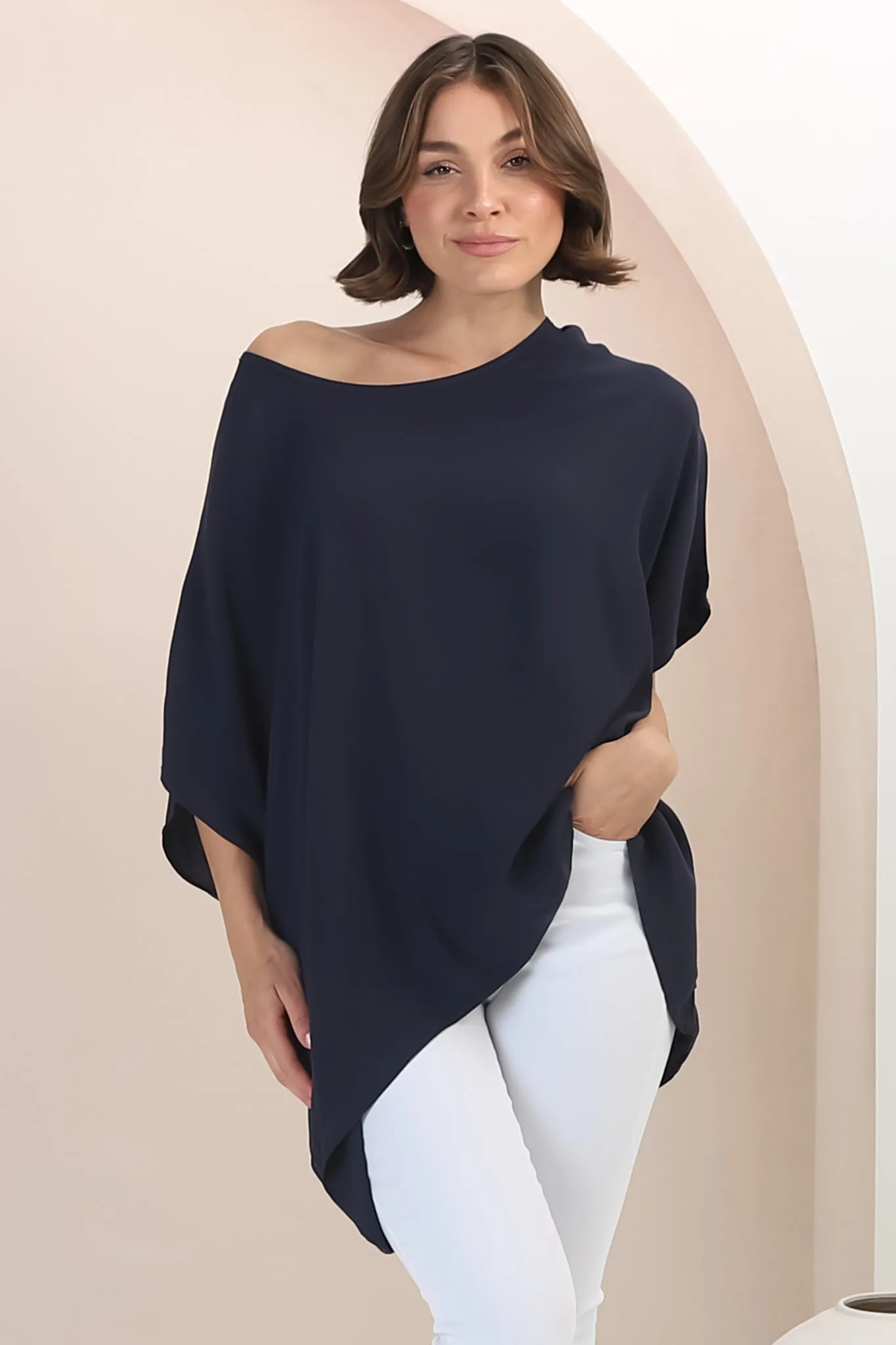 Garcia Top - Free-Size Drape Batwing Sleeve Top in Navy sold by Salty Crush