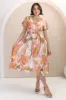 Aurelia Midi Dress - V Neckline Cap Sleeve Button Down A Line Dress in Marise Print sold by Salty Crush