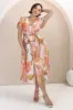 Aurelia Midi Dress - V Neckline Cap Sleeve Button Down A Line Dress in Marise Print sold by Salty Crush