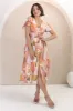 Aurelia Midi Dress - V Neckline Cap Sleeve Button Down A Line Dress in Marise Print sold by Salty Crush