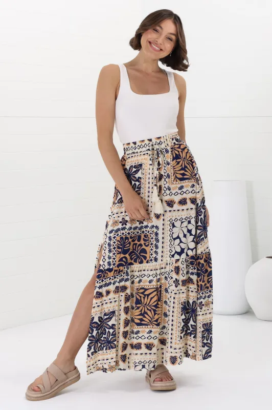Hellen Maxi Skirt - High Waisted Skirt with Front Splits in Alphy Print sold by Salty Crush
