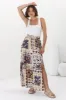 Hellen Maxi Skirt - High Waisted Skirt with Front Splits in Alphy Print sold by Salty Crush