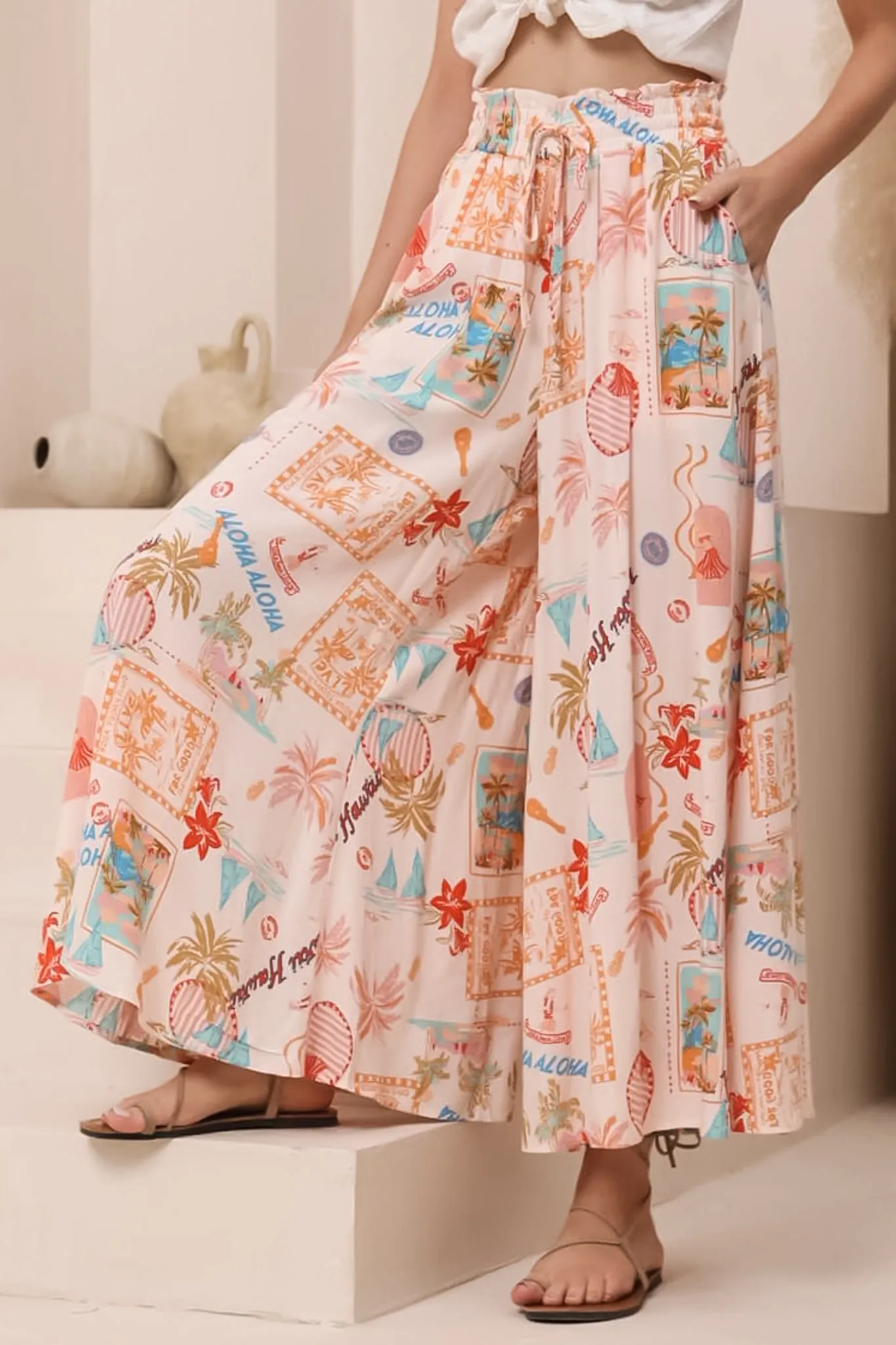 Mezza Pants - Paper Bag High Waisted Wide Leg Pants in Avah Print sold by Salty Crush product image thumbnail 2