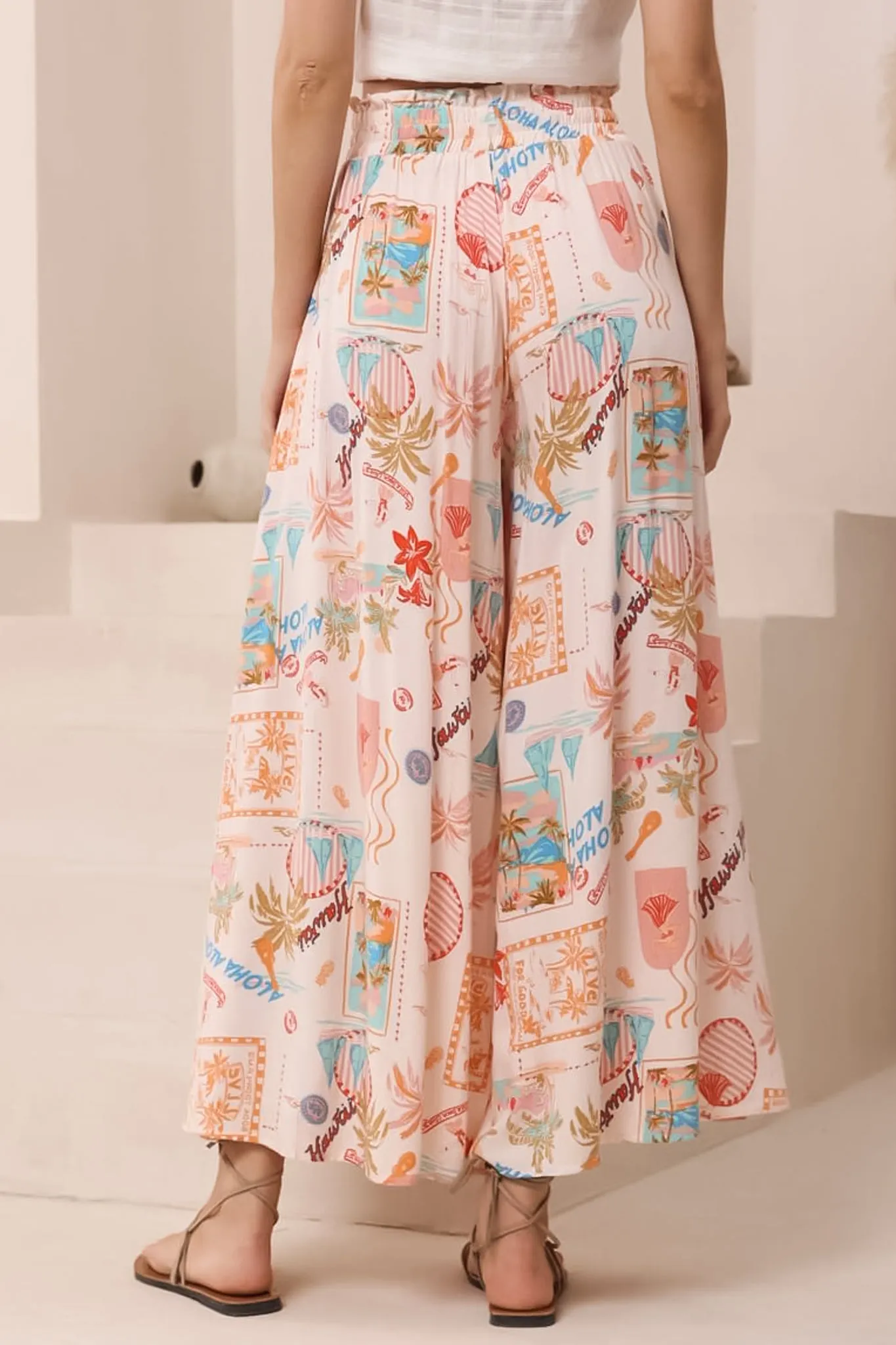 Mezza Pants - Paper Bag High Waisted Wide Leg Pants in Avah Print sold by Salty Crush product image thumbnail 4