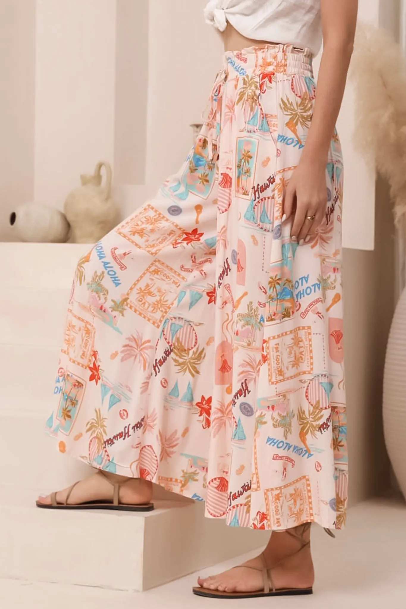 Mezza Pants - Paper Bag High Waisted Wide Leg Pants in Avah Print sold by Salty Crush product image thumbnail 3