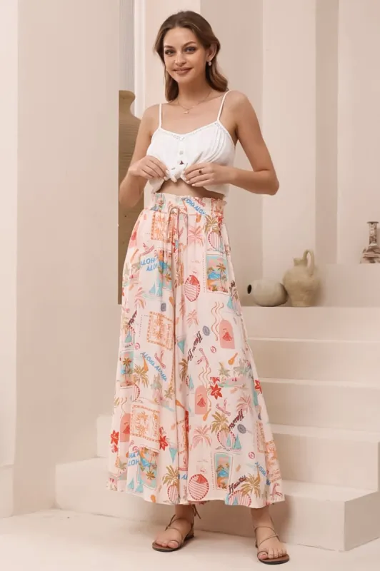 Mezza Pants - Paper Bag High Waisted Wide Leg Pants in Avah Print sold by Salty Crush