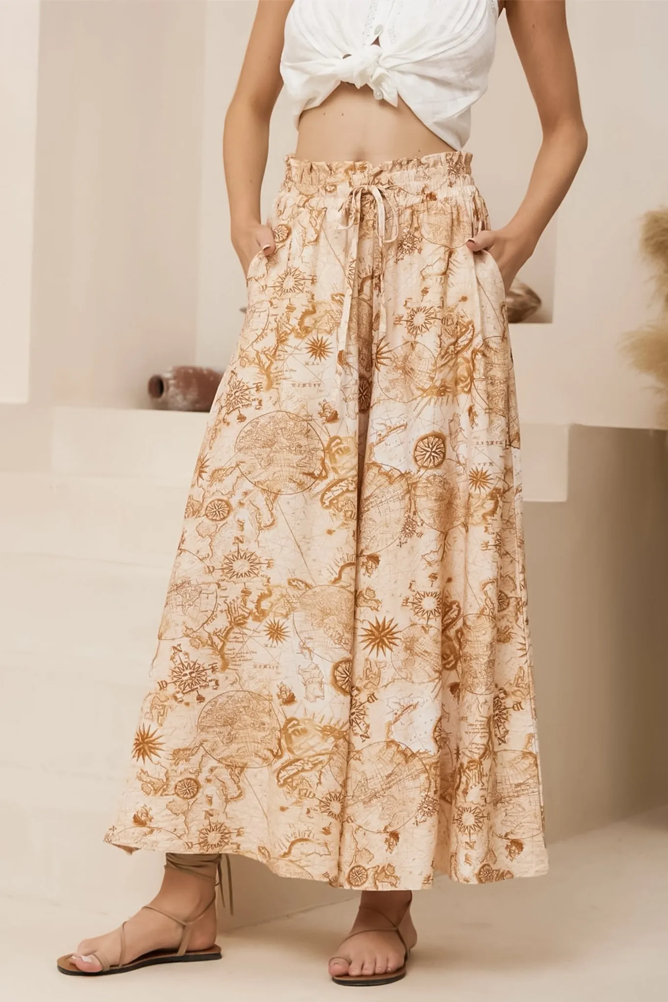 Mezza Pants - Paper Bag High Waisted Wide Leg Pants in Emory Print sold by Salty Crush product image thumbnail 4