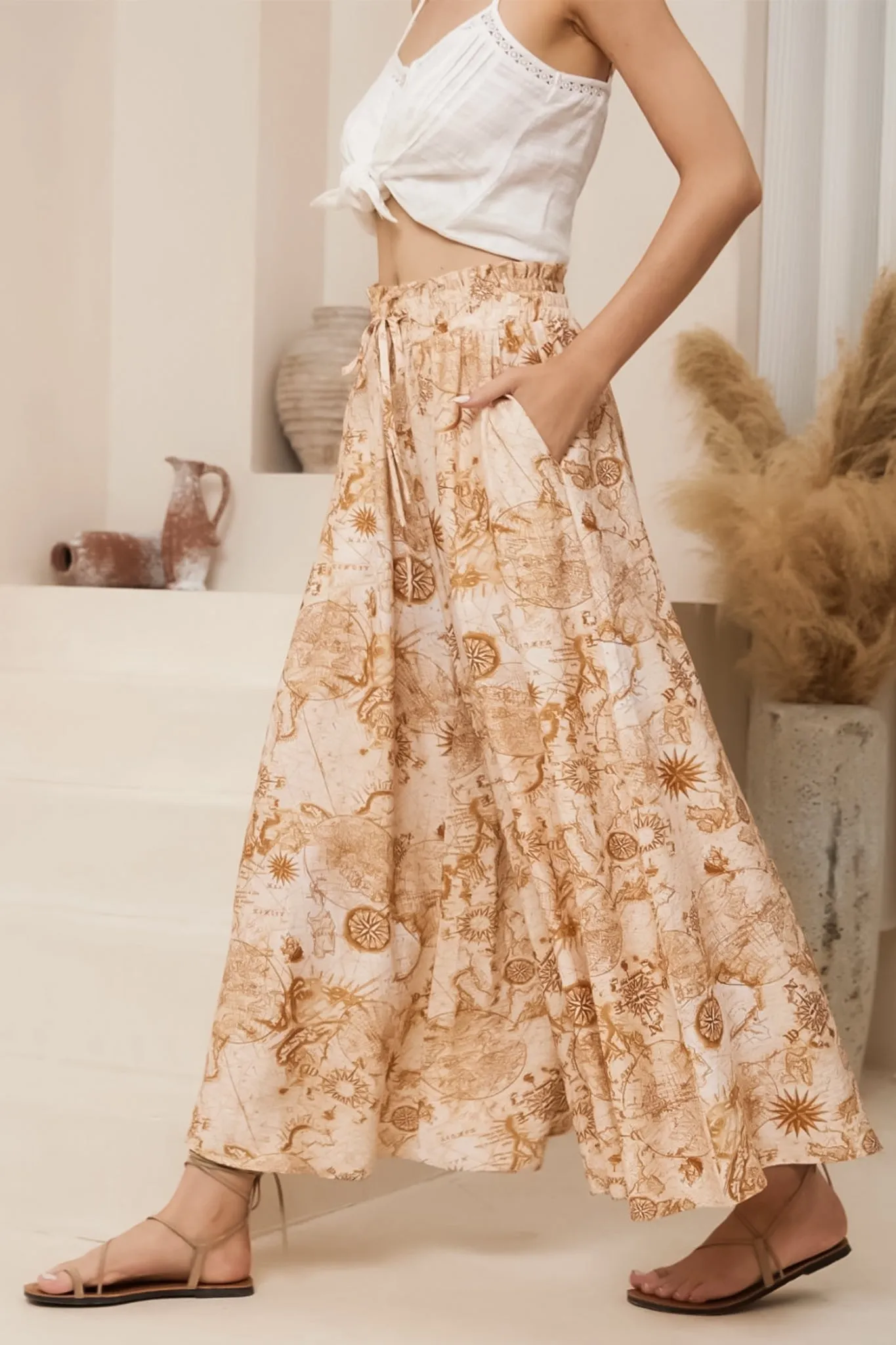 Mezza Pants - Paper Bag High Waisted Wide Leg Pants in Emory Print sold by Salty Crush product image thumbnail 5