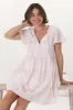 Achanti Mini Dress - Cotton Lace Overlay Cap Sleeve Smock Dress in Pink sold by Salty Crush
