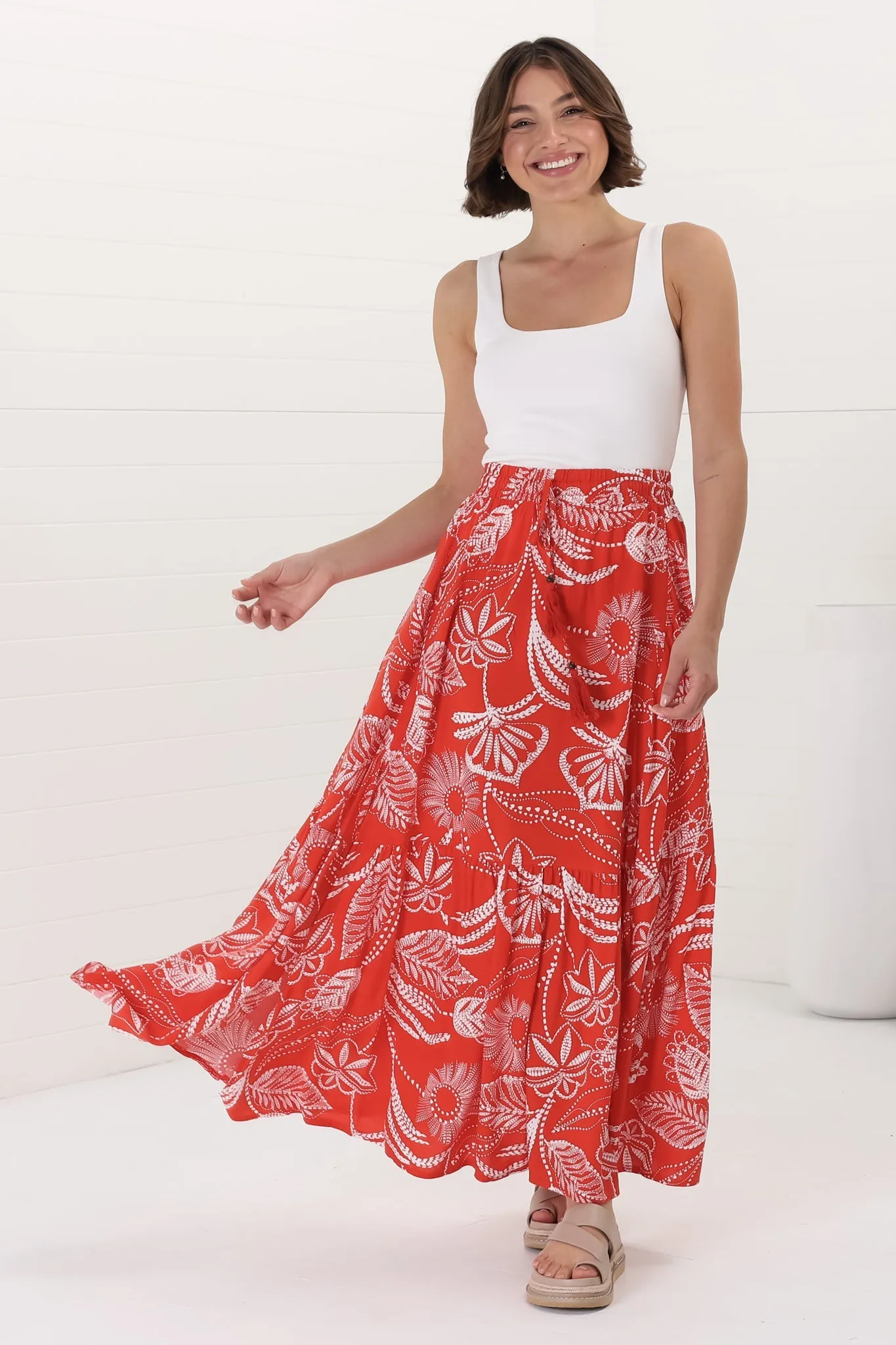 Hellen Maxi Skirt - High Waisted Skirt with Front Splits in Havanna Print Red sold by Salty Crush product image thumbnail 2