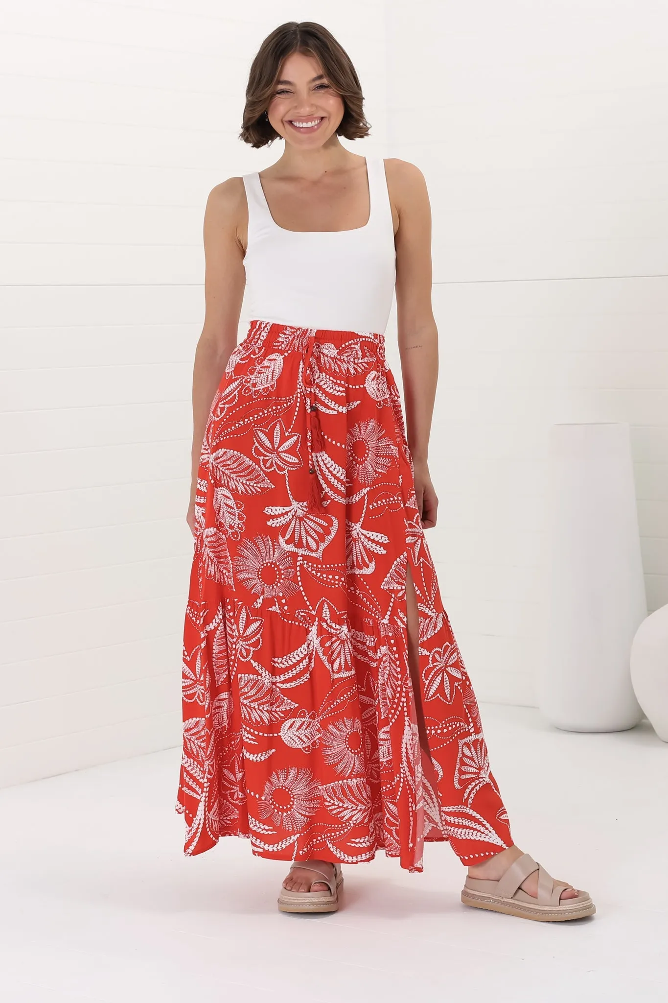 Hellen Maxi Skirt - High Waisted Skirt with Front Splits in Havanna Print Red sold by Salty Crush product image thumbnail 5