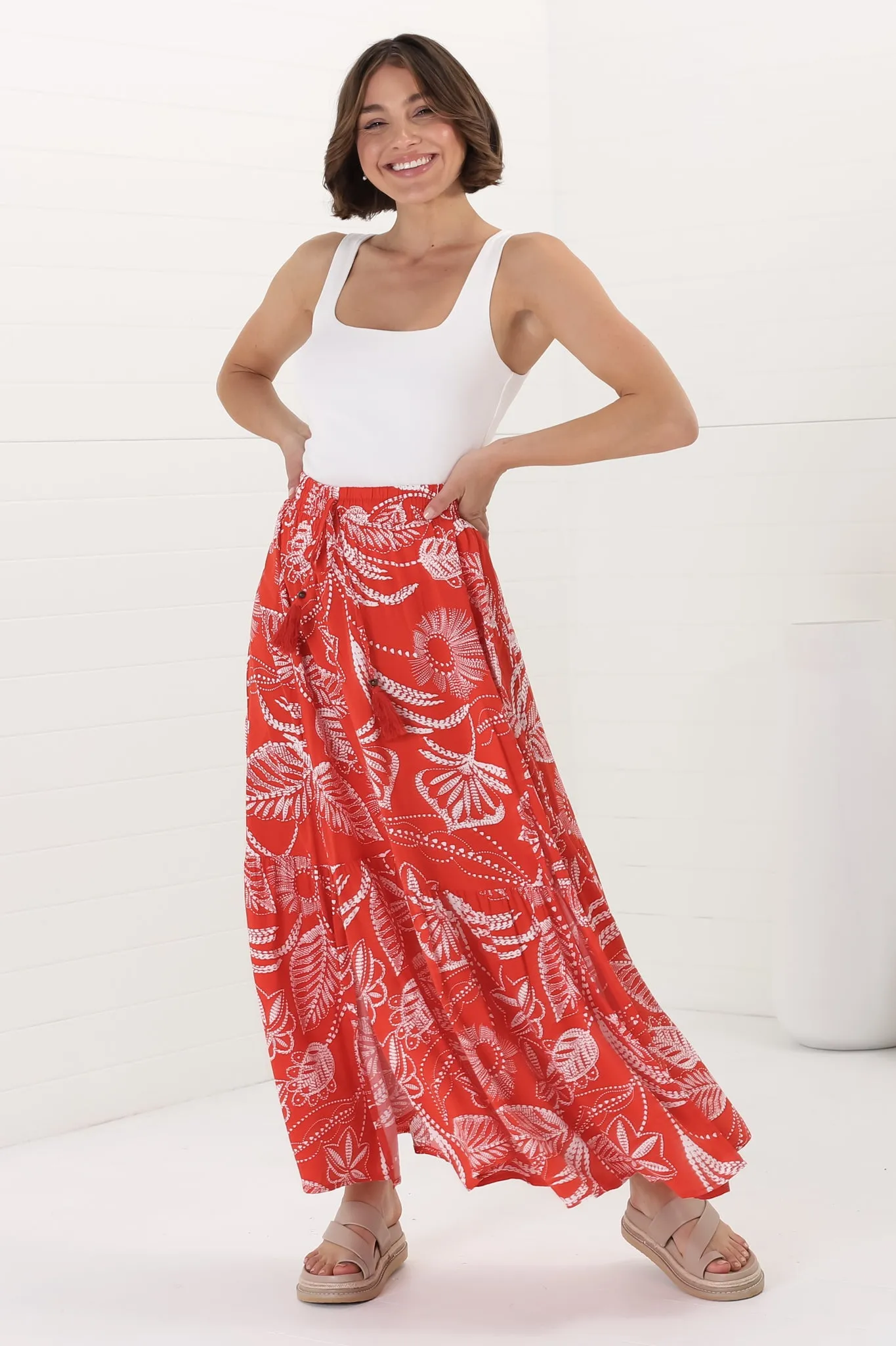 Hellen Maxi Skirt - High Waisted Skirt with Front Splits in Havanna Print Red sold by Salty Crush product image thumbnail 4
