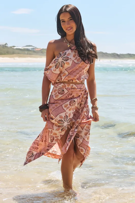 JAASE - Zia Wrap Skirt: High Waisted Wrap Skirt in Tahitian Print sold by Salty Crush