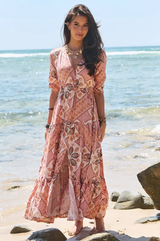 JAASE - Tessa Maxi Dress: A Line Pull Tie Waist Dress in Tahitian Print sold by Salty Crush
