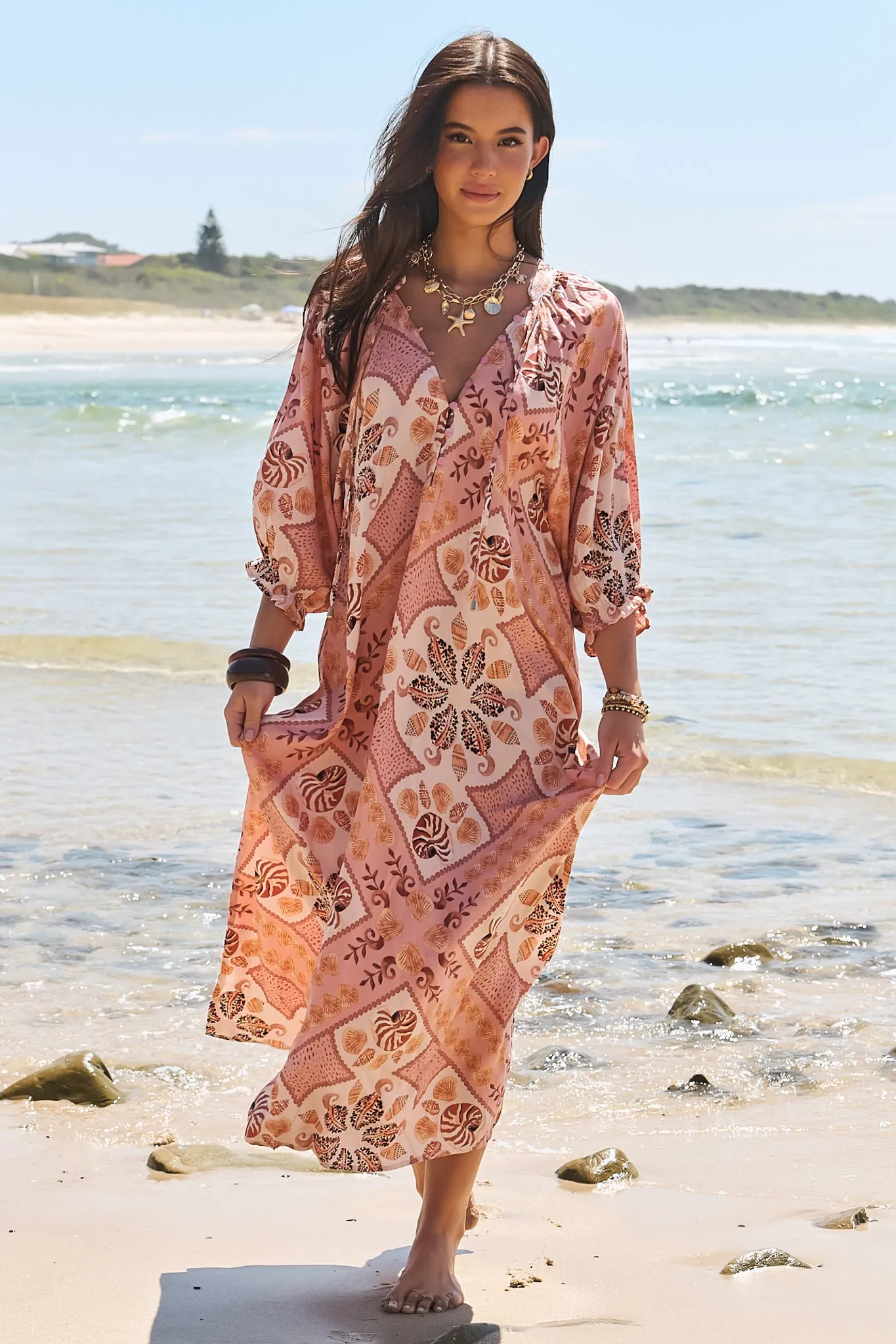JAASE - Bree Maxi Dress: Balloon Sleeve Shift Dress in Tahitian Print sold by Salty Crush