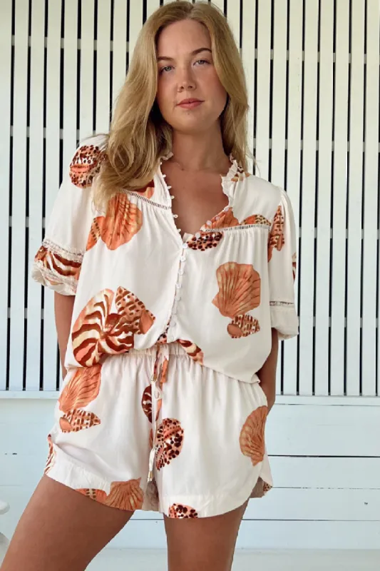 JAASE - Charlie Shorts: Elasticated High Waist Short with Scoop Hem and Pockets in Marcel Print sold by Salty Crush