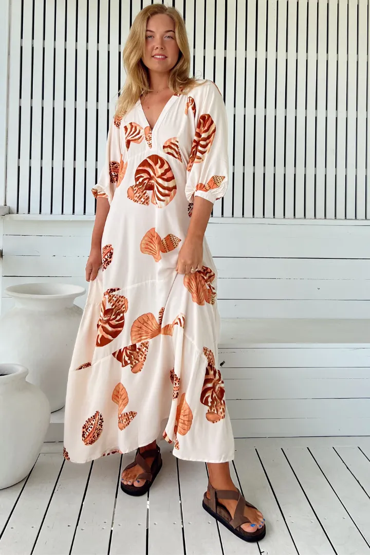 Maisie Maxi Dress - Batwing Sleeve Button Down Smock Dress in Marcel Print sold by Salty Crush product image thumbnail 3