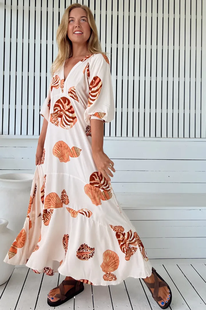 Maisie Maxi Dress - Batwing Sleeve Button Down Smock Dress in Marcel Print sold by Salty Crush product image thumbnail 4