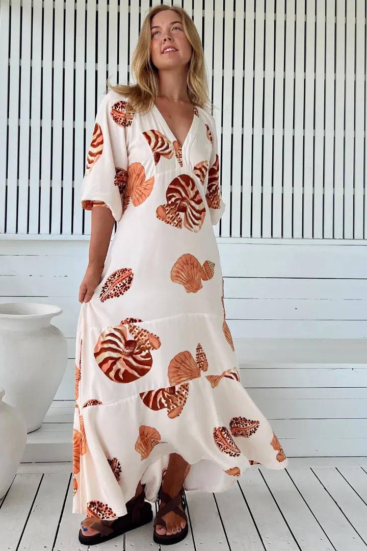 Maisie Maxi Dress - Batwing Sleeve Button Down Smock Dress in Marcel Print sold by Salty Crush product image thumbnail 2