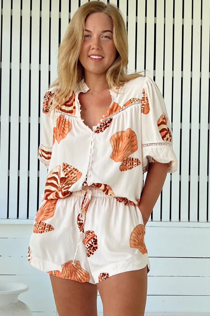 JAASE - Cyra Blouse: Frill Collar Button Down Long Sleeve Blouse in Marcel Print sold by Salty Crush