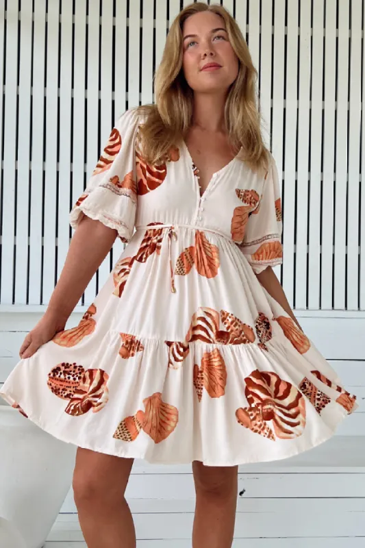 JAASE - Tracey Mini Dress: Long Ballon Sleeve Dress with Waist Tie in Marcel Print sold by Salty Crush