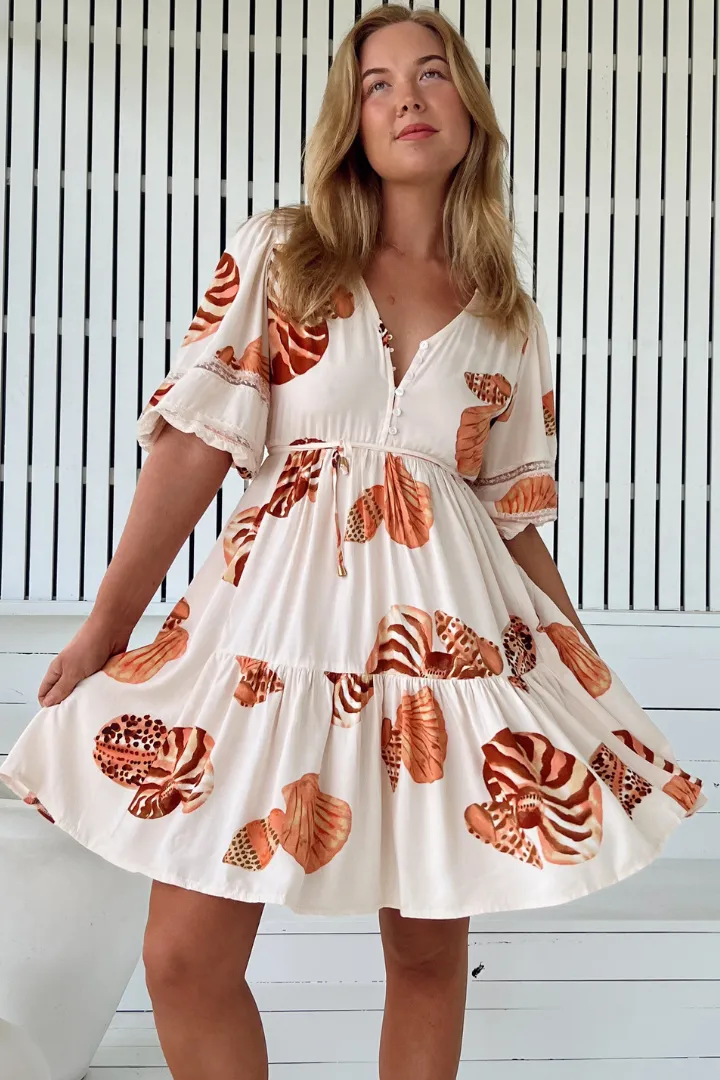 JAASE - Tracey Mini Dress: Long Ballon Sleeve Dress with Waist Tie in Marcel Print sold by Salty Crush