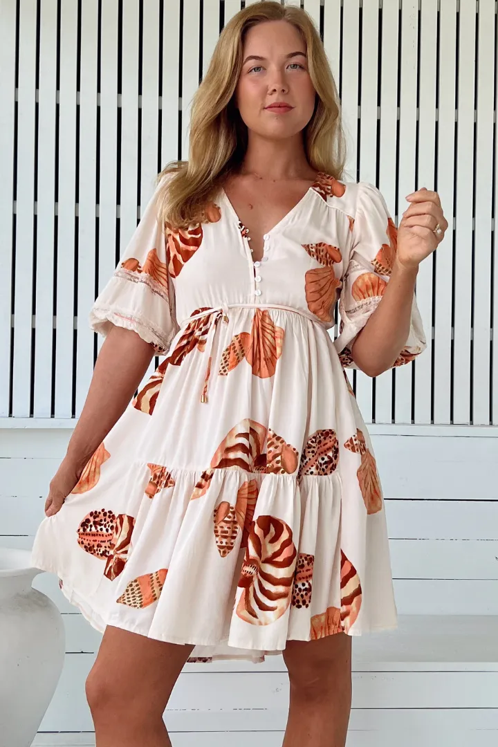 JAASE - Tracey Mini Dress: Long Ballon Sleeve Dress with Waist Tie in Marcel Print sold by Salty Crush product image thumbnail 3