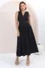 Lora Midi Dress - Sleeveless Detailed Waist Line Dress in Navy sold by Salty Crush