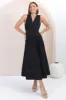 Lora Midi Dress - Sleeveless Detailed Waist Line Dress in Navy sold by Salty Crush