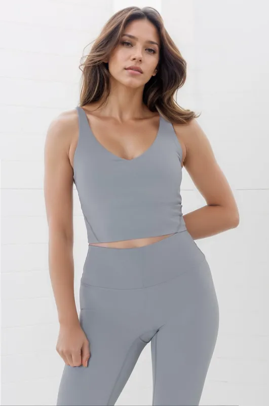 Axel Sports Crop - Waist Length In-Built Support Sports Top in Light Grey made by Salty Crush