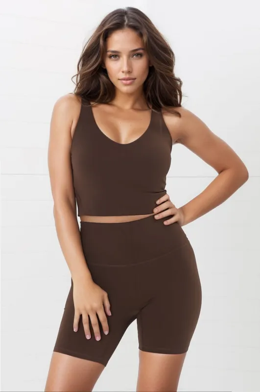 Axel Sports Crop - Waist Length In-Built Support Sports Top in Chestnut made by Salty Crush