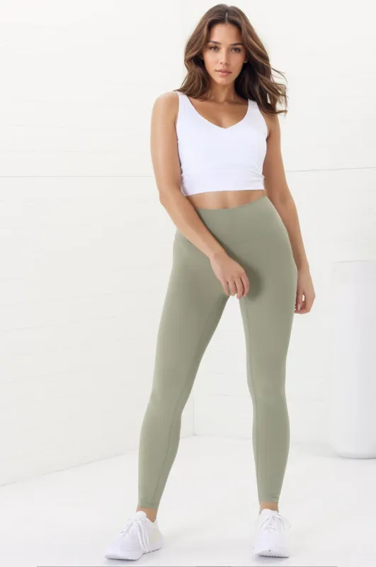 Axel Leggings - High Waisted Full Length Leggings in Matcha Green sold by Salty Crush