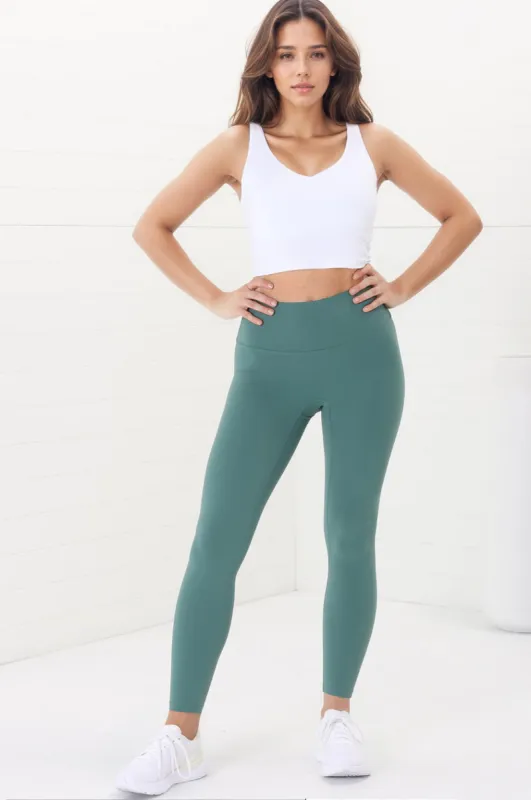 Axel Leggings - High Waisted Full Length Leggings in Moss Green sold by Salty Crush