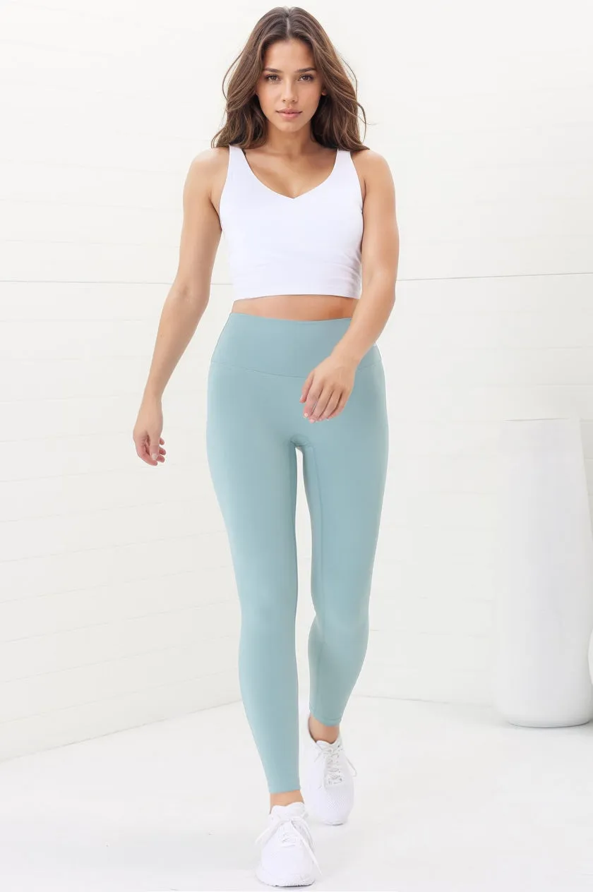 Axel Leggings - High Waisted Full Length Leggings in Frosted Green sold by Salty Crush