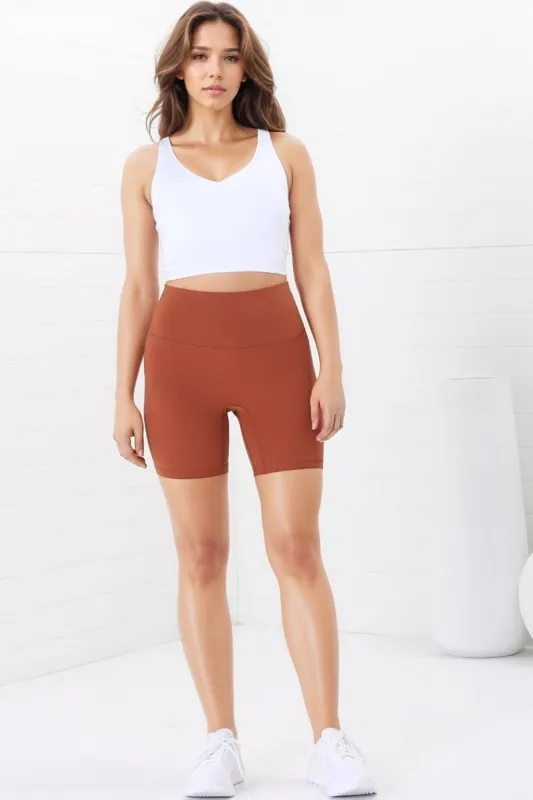 Axel Bike Shorts - Thick Highwaisted Band Bike Shorts in Tan sold by Salty Crush