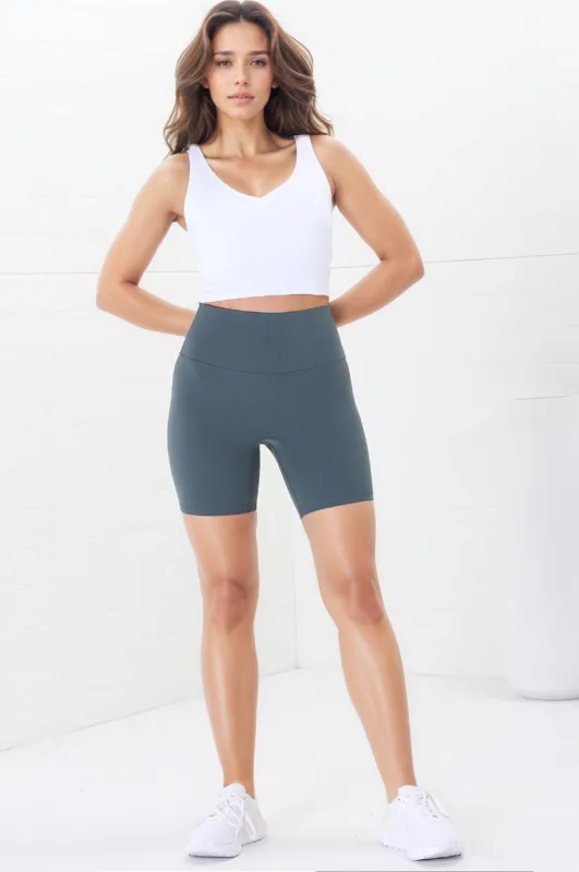 Axel Bike Shorts - Thick Highwaisted Band Bike Shorts in Grey Green sold by Salty Crush