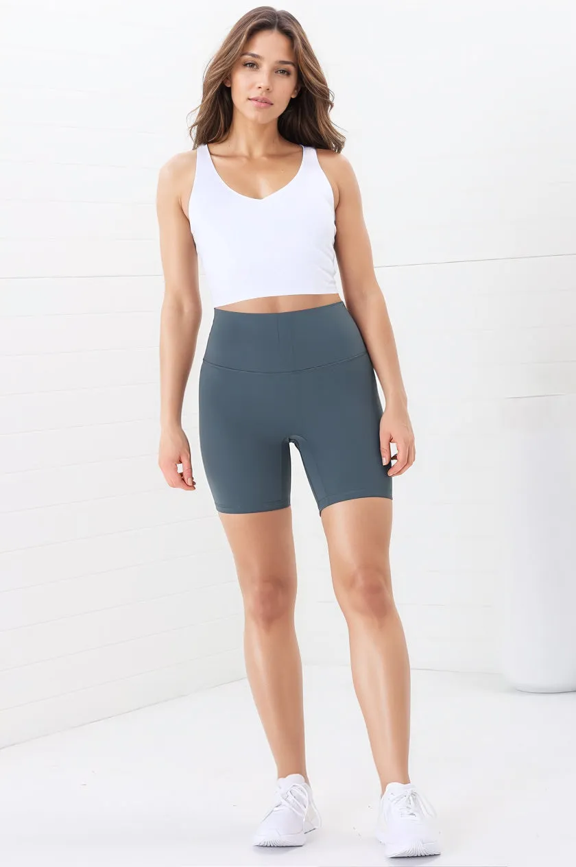 Axel Bike Shorts - Thick Highwaisted Band Bike Shorts in Grey Green sold by Salty Crush product image thumbnail 4