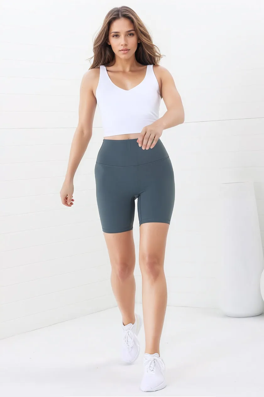 Axel Bike Shorts - Thick Highwaisted Band Bike Shorts in Grey Green sold by Salty Crush product image thumbnail 5