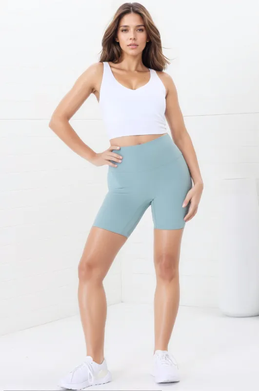 Axel Bike Shorts - Thick Highwaisted Band Bike Shorts in Frosted Green sold by Salty Crush