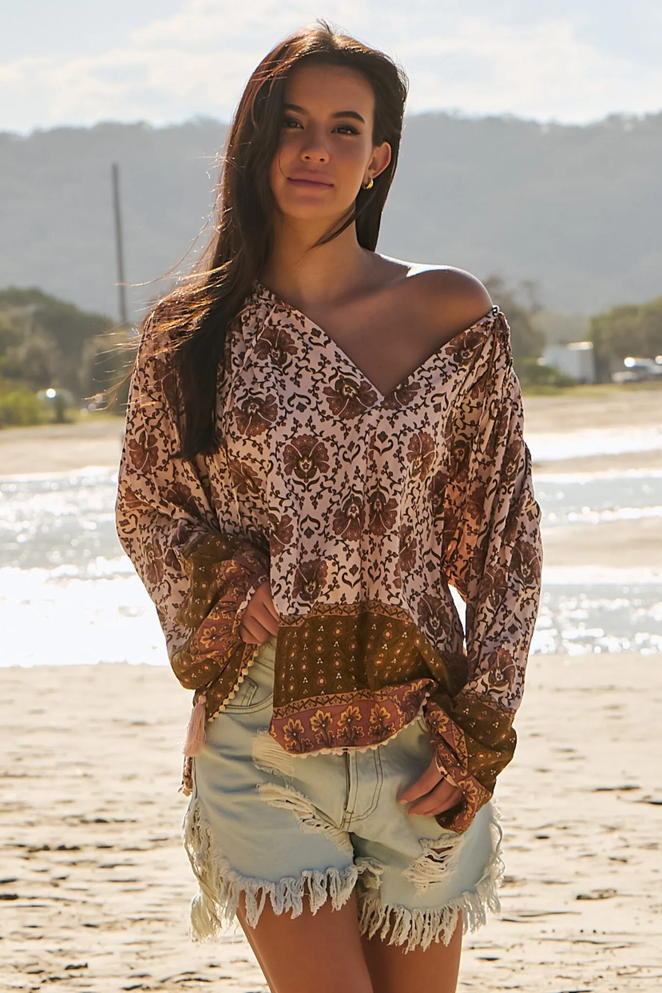 JAASE - Rue Top: Pull Over Top with Neck Tie in Wild Gypsy Print sold by Salty Crush product image thumbnail 3