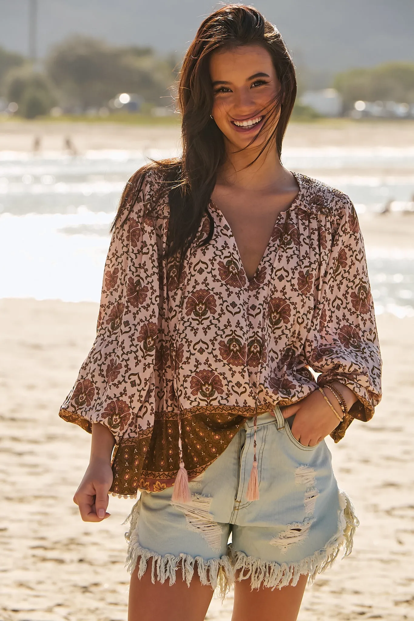 JAASE - Rue Top: Pull Over Top with Neck Tie in Wild Gypsy Print sold by Salty Crush product image thumbnail 5