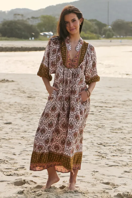 Boheme Midi Dress - Slimline Smock Dress in Wild Gypsy Print sold by Salty Crush