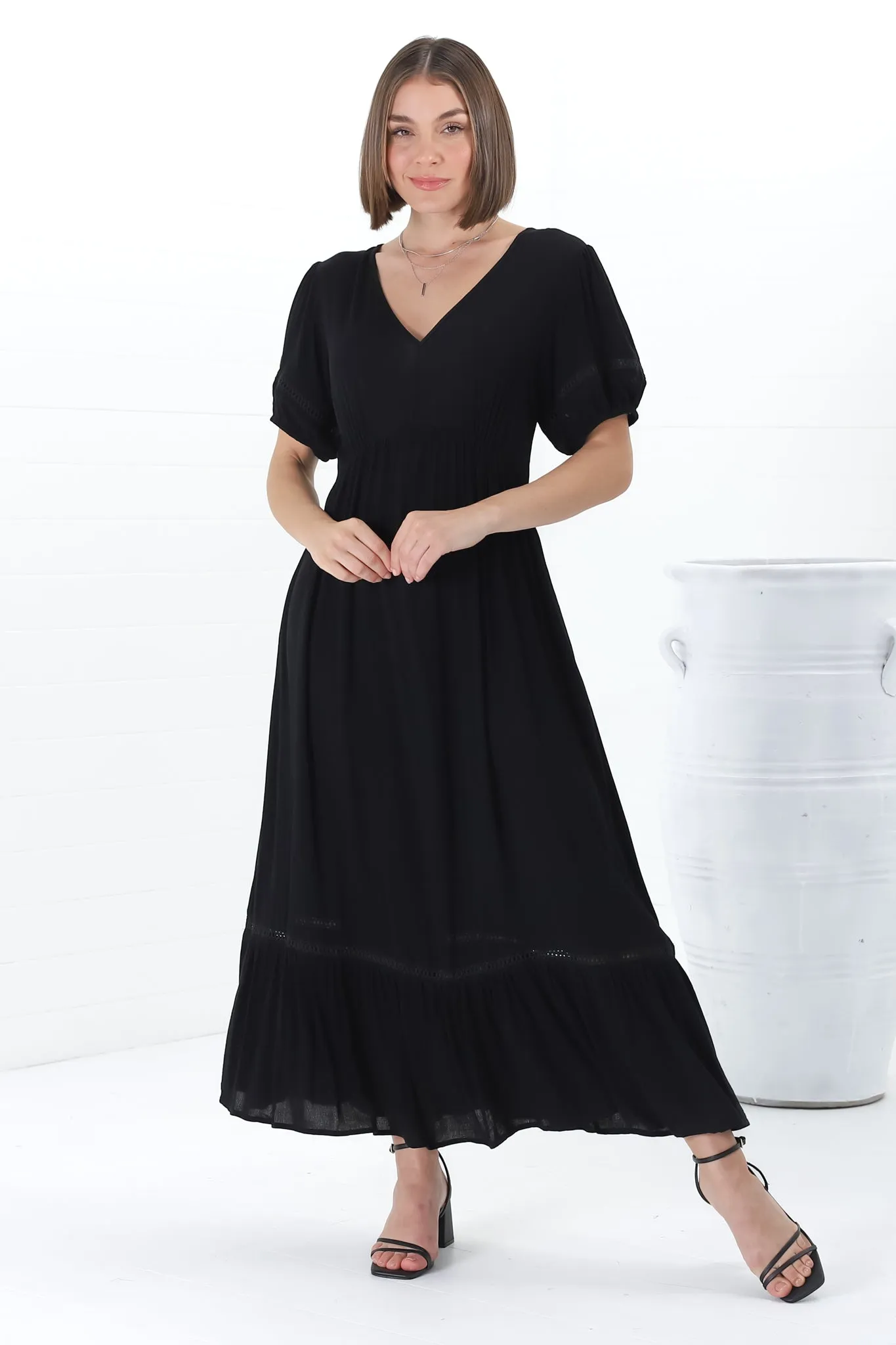 Marin Midi Dress - Hollow-Out Lace Detailed Empire Waist Line Dress in Black sold by Salty Crush product image thumbnail 2
