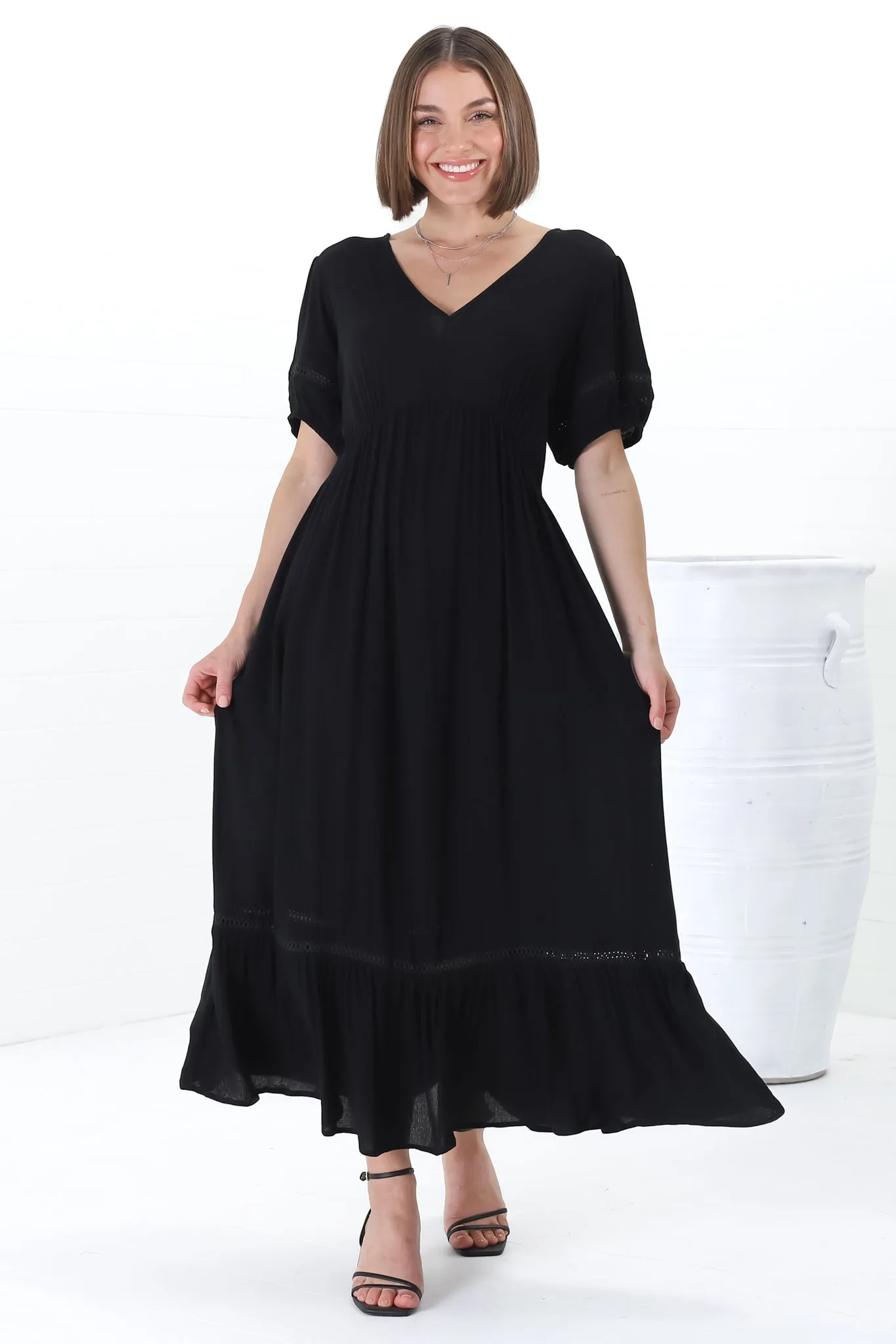 Marin Midi Dress - Hollow-Out Lace Detailed Empire Waist Line Dress in Black sold by Salty Crush product image thumbnail 3
