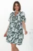Abilia Mini Dress - Mandarin Collar Buttoned Bodice Smock Dress in Layah Print Green sold by Salty Crush