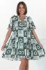 Abilia Mini Dress - Mandarin Collar Buttoned Bodice Smock Dress in Layah Print Green sold by Salty Crush